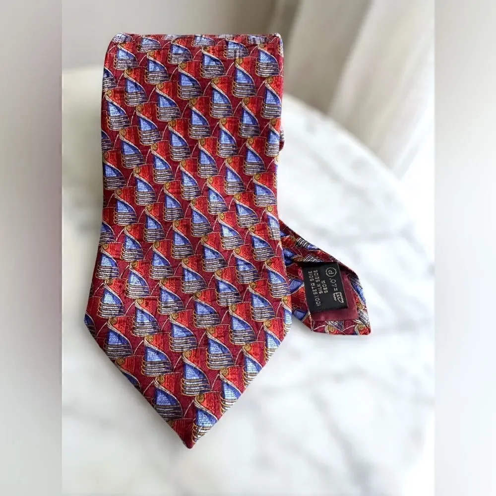 Ermenegildo Zegna Red Blue Gold geometric silk tie Italy
